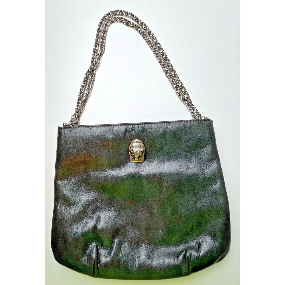 Vintage Mardane Lion/Tiger Head Dark‎ Gray Shimmery Evening Purse  Chain Strap